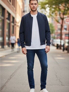 Men's Banana Republic Navy Bomber Jacket - Classic Zip Front S